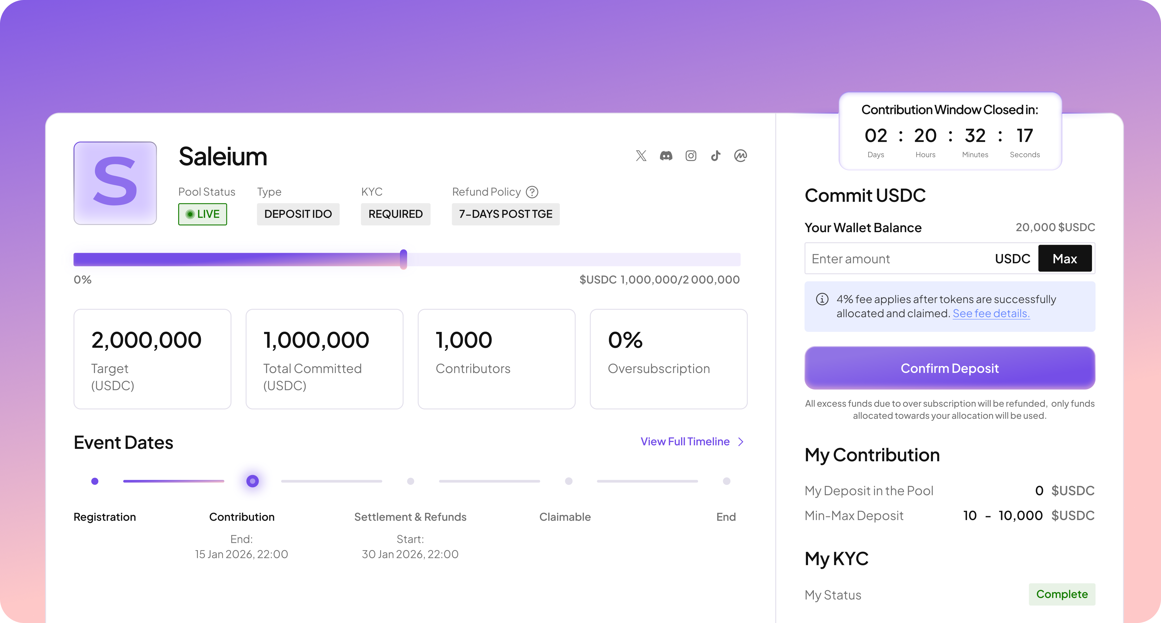 Saleium token sale dashboard interface preview